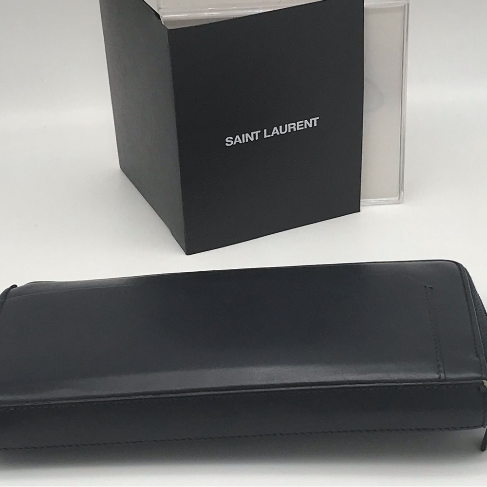 YSL   SAINT LAURENT BLACK Lshaped ROUND LONG LEATHER ZIP WALLET   EUC - Picture 3 of 14